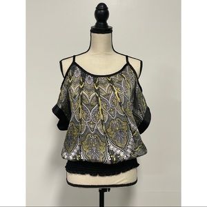 BCX Cold Shoulder Blouse Black and Yellow Juniors Size M